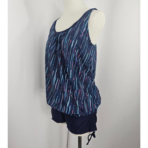 Yonique Women's Blue Blouson Tankini Set Side Shirred Boy Shorts Size L NWT - Picture 5 of 16